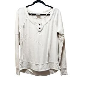 Columbia Tan Waffle Knit Thermal Long Sleeve Henley Button Sweater Top Size M